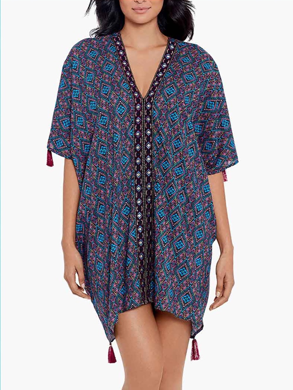 Miraclesuit Caftan Multi Cover Up Crochet Detail Medium